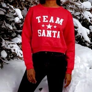 Exist Sweatshirt Team Santa Christmas Cropped Pullover Red Size Large NEW